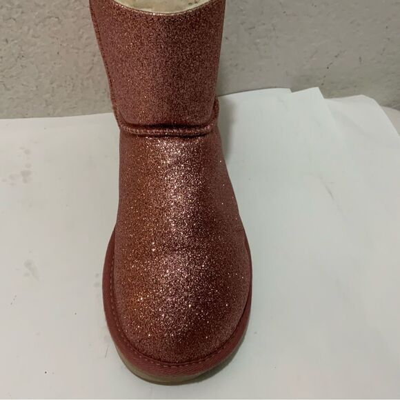 UGG Australia Women Mini Bailey Bow Sparkle Mid Boots Size 7 Pink 1100053 GUC - Picture 4 of 12